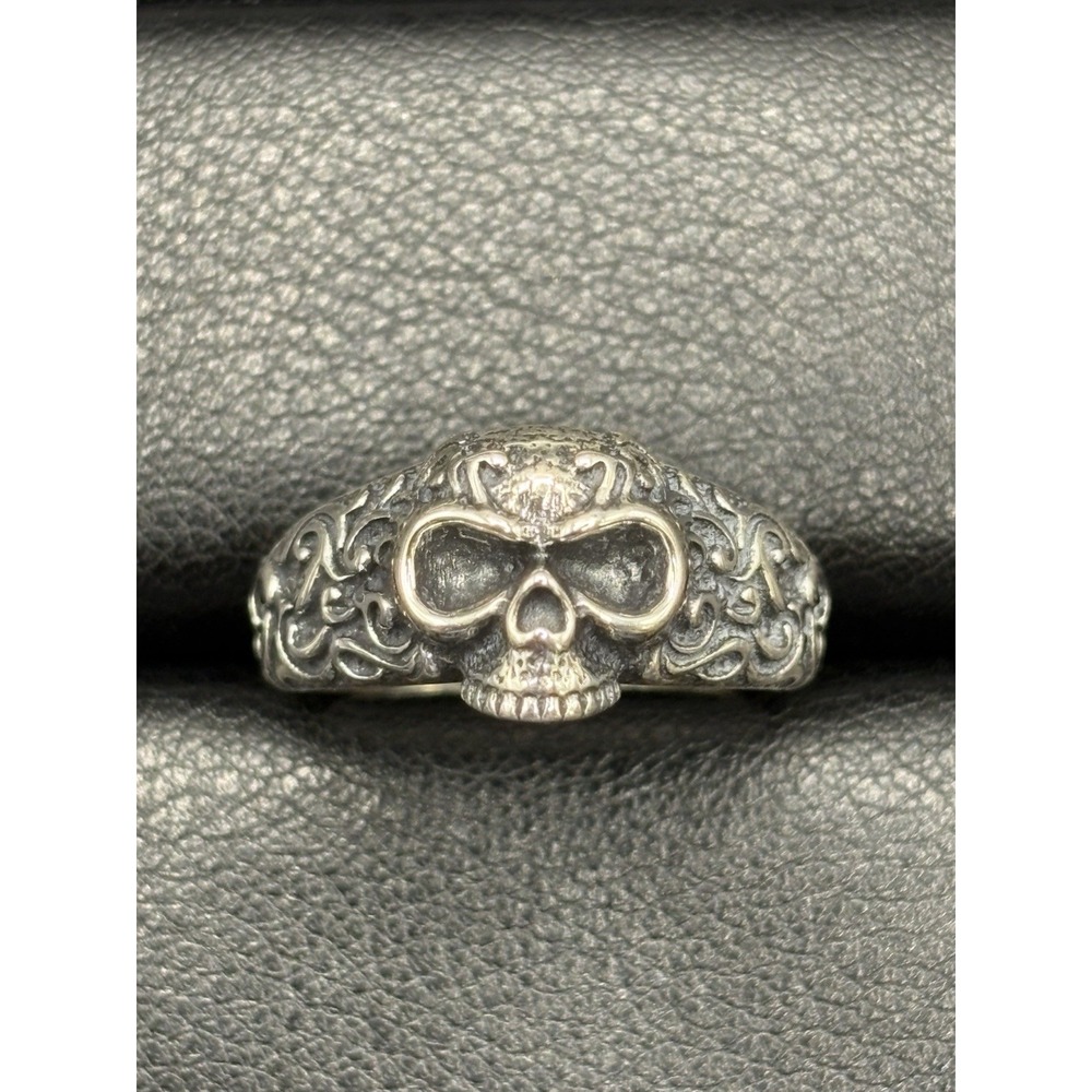 New Condition Sterling Silver Skull & Smoke Curls Ring 925 Size 10 5.3 Grams J3
